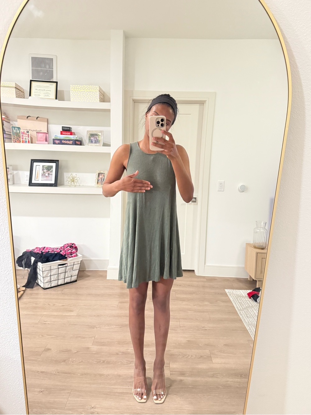 Forever 21 Sleeveless A-Line Swing Dress in Olive Green